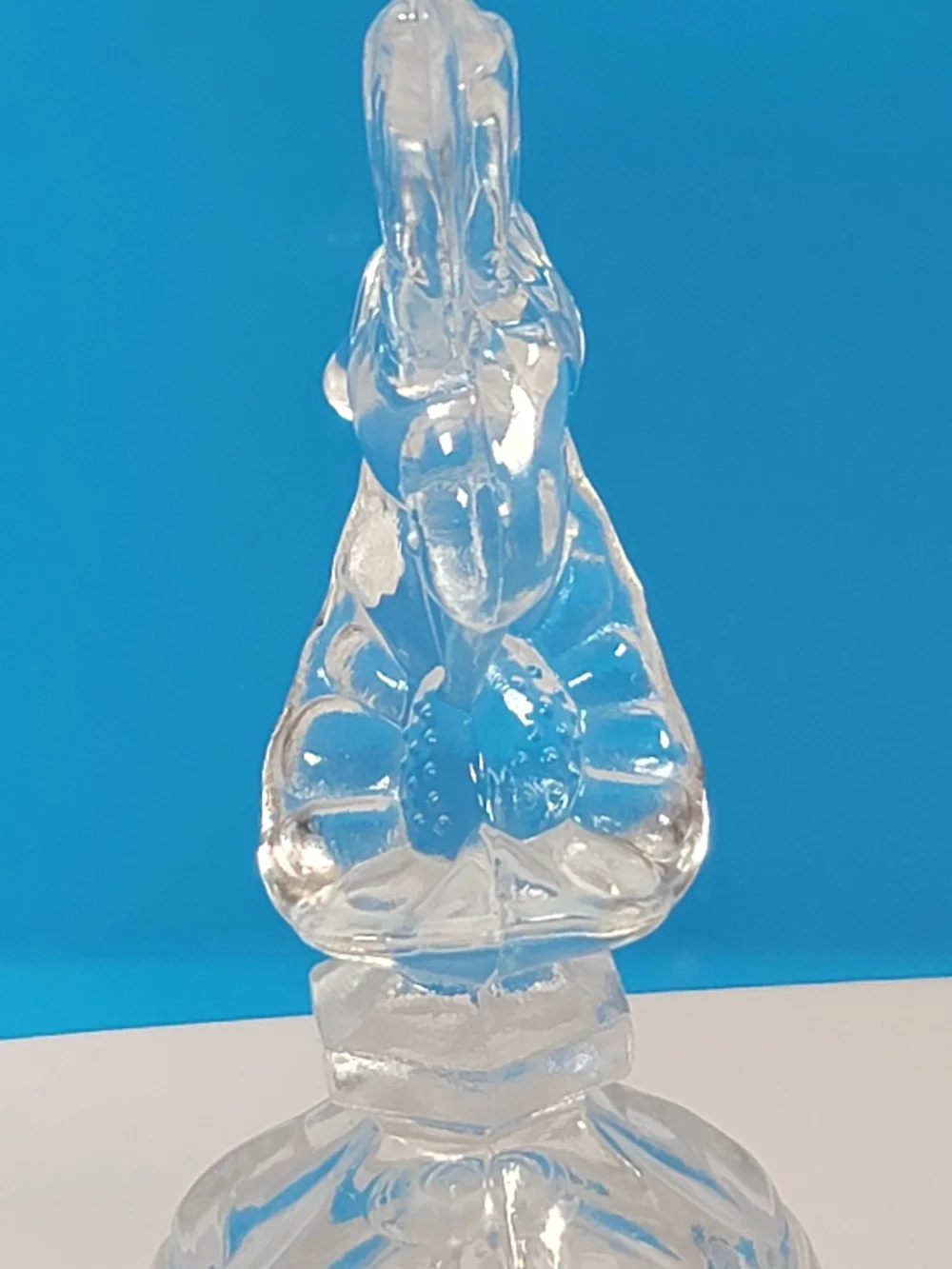 Vintage Etched And Sculpted Clear Glass Hummingbird  Bell Scalloped Edge